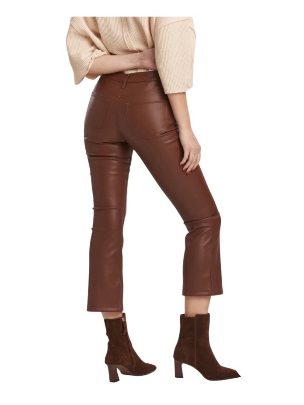 Dear John Womens High Rise Cropped Flare Vegan Leather Pants Size 27 - Picture 2 of 8
